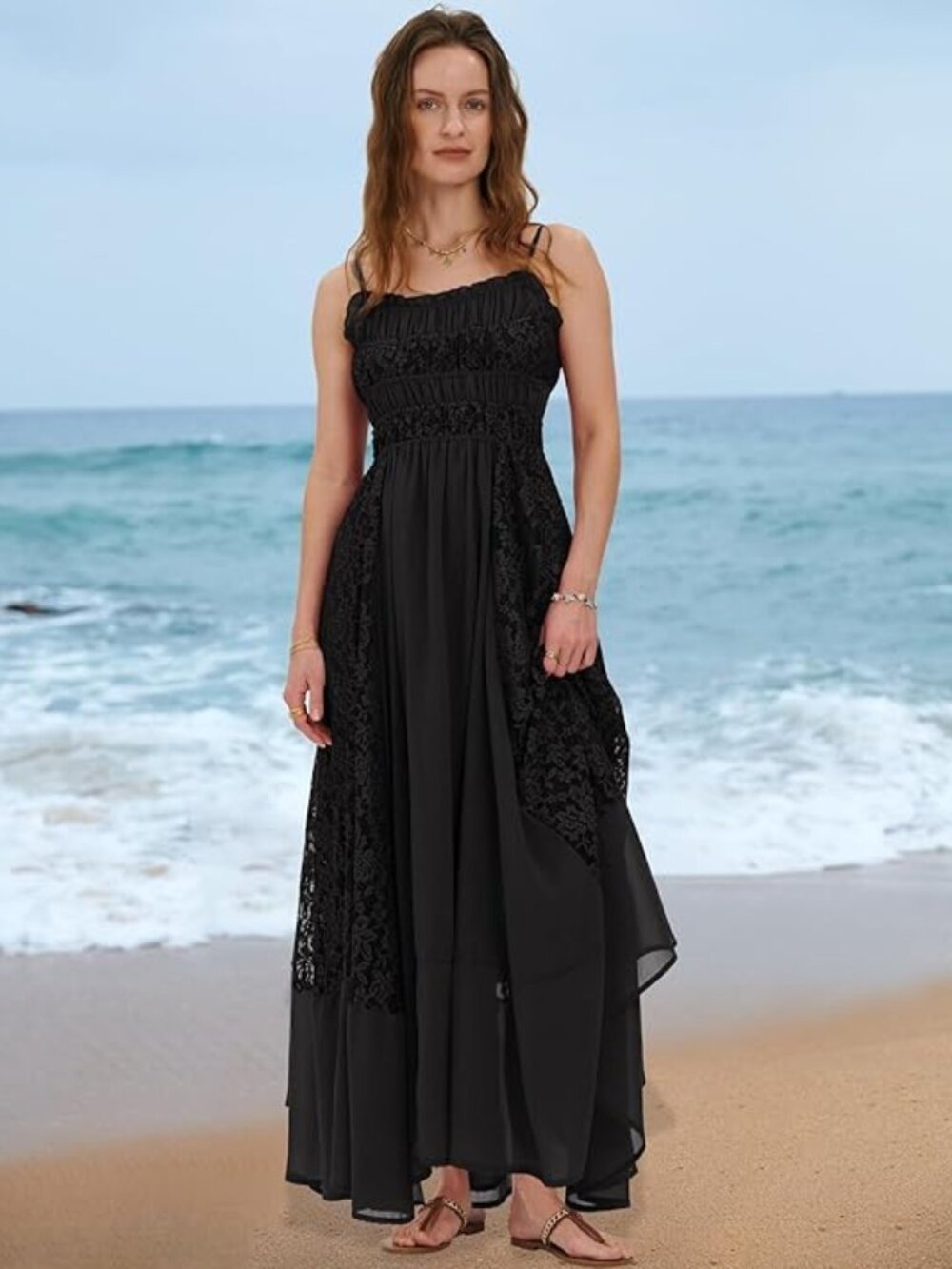Summer Dress for Women Casual Lace Floral Embroidered Bohemian Maxi Dress Flowy